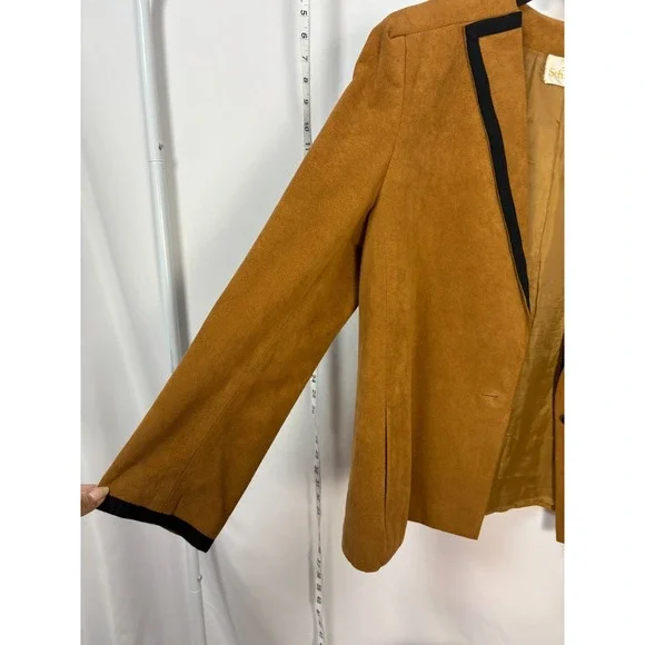 Vintage Abe Schrader Suede Feel Blazer Jacket Women's Size 14 Brown Black Trim - Picture 3 of 10